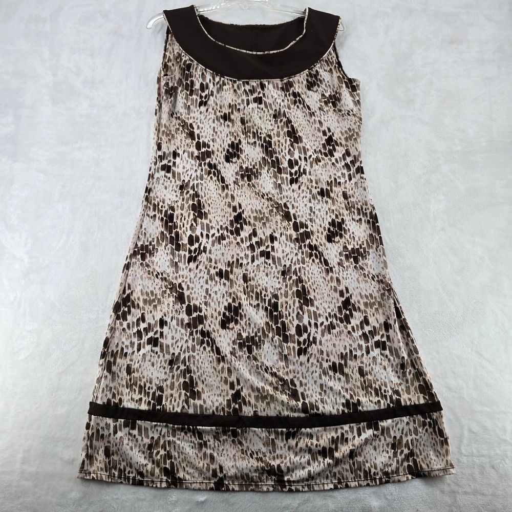 Essentials by Milano Dress Womens L Sleeveless A-Line Brown Cream Abstract Print